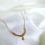 Dainty 18 K Gold Vermeil Necklace Triple Beaded Chain With Teardrop Cz, Tarnish Free Waterproof Necklace, Wedding Jewellery, thumbnail 4 of 8
