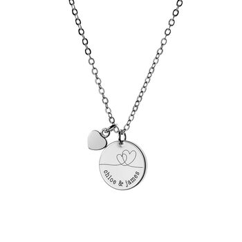 Personalised Dual Hearts Polished Heart + Disc Necklace, 6 of 7