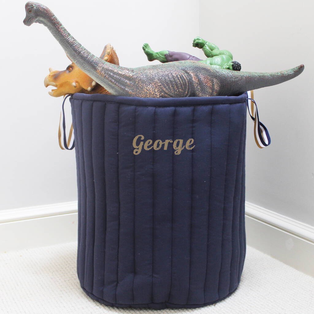Personalised Quilted Navy Toy Storage Laundry Bag By Lime Tree London