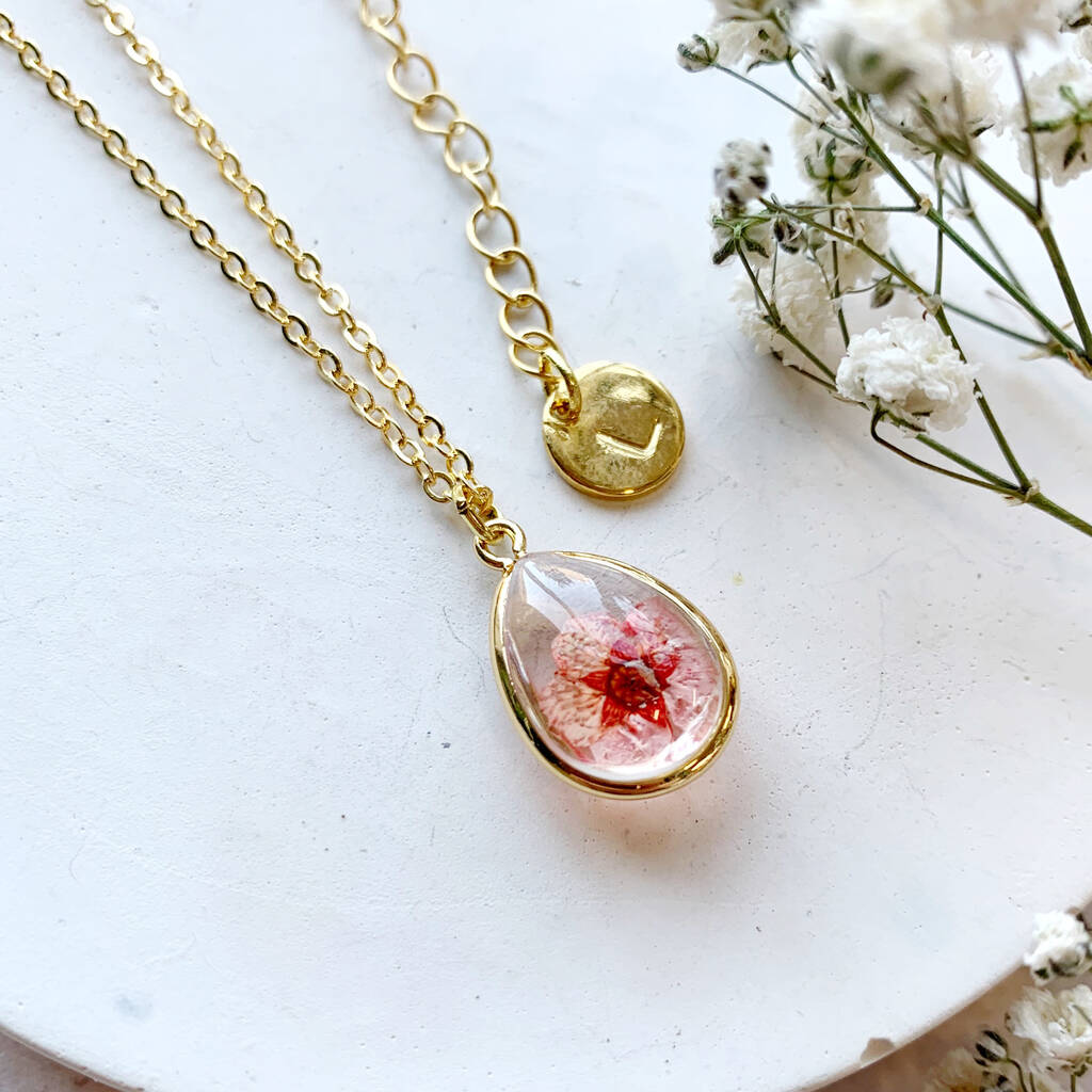 Personalised Pressed Pink Flower Necklace By Lucent Studios 