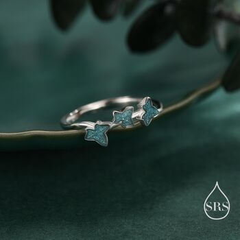 Sterling Silver Enamel Ivy Leaf Motif Ring, 4 of 12