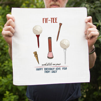 50th Birthday Golf Handkerchief Pair– Personalised “Fif Tee And Still On Par” Gift, 4 of 7
