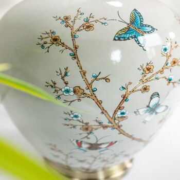 Grey Red Blue Butterfly Pattern Oriental Ceramic Lamp, 5 of 10