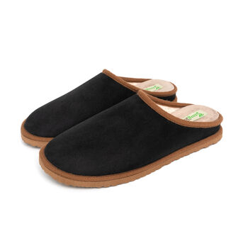 Snug Toes Men's Black Polyester Mule Slippers, 4 of 5