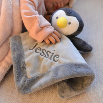 Personalised Penguin Baby Comforter Rattle, 6 of 9