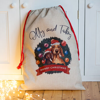 Personalised Dachshund Puppy Dog Christmas Sack, 2 of 8