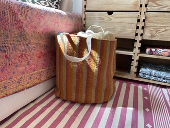 Large Wool And Jute Striped Basket Bag, 6 of 7