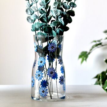 Blue Forget Me Not Painted Glass Vase, 2 of 5