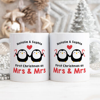 Personalised Set Of Two Mugs 'First Christmas Married', 3 of 6