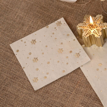 Gold Snowflake Ivory Christmas Paper Napkins Pack Of 20, 3 of 4
