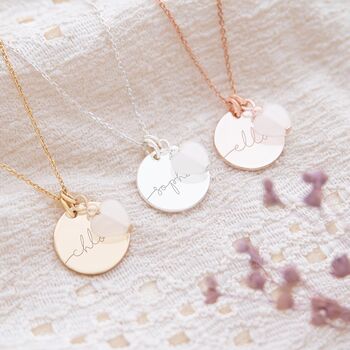 Esme Disc And Heart Charm Name Necklace, 3 of 8