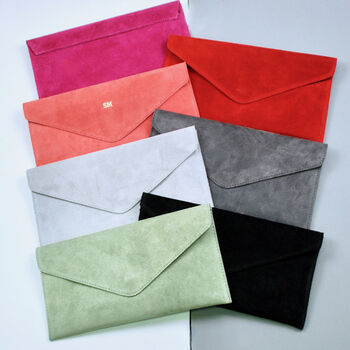 Monogram Suede Leather Envelope Clutch Bag, 5 of 9