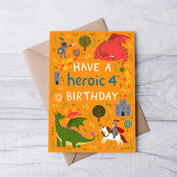 Any Age Heroes And Dragons Birthday Card, Boys Age Birthday Card, Kids, 3 of 7