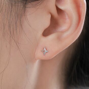 Ninja Shuriken Star Stud Earrings In Sterling Silver, 3 of 11