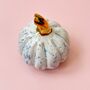 Handmade Ceramic Pumpkin With Gold Lustre Stem And Flecked Blue On White Glaze, thumbnail 2 of 2