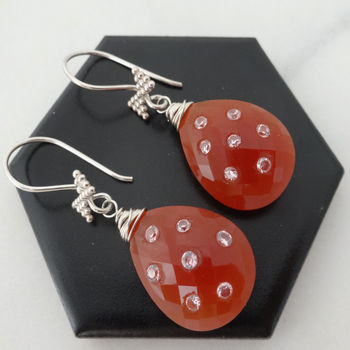 Carnelian And Pink Sapphire Earrings In Sterling Silver, 4 of 4