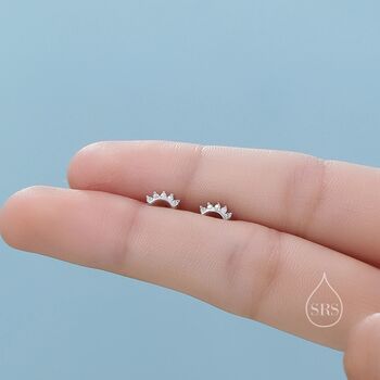 Extra Tiny Curved Bar Cz Internally Flat Back Earrings In Sterling Silver, 5 of 10