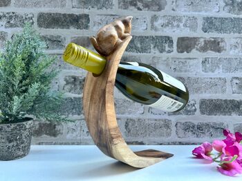 Wooden Cat Wine Bottle Holder Tabletop Wine Rack Gift, 7 of 9