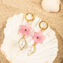 18 K Gold Plated Micro Huggie Earring With Pearl Drop, Flower, And Gemstone, thumbnail 3 of 8