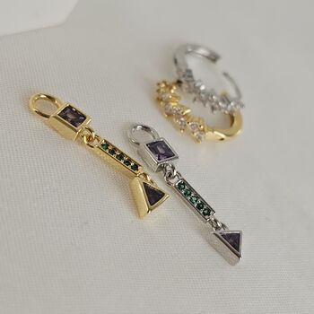 Detachable Gemstone Pavé Drop Hoop Earrings 14 K Gold Plated Sterling Silver Earrings Gift For Her, 7 of 9