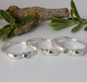 Silver Willow Bud Gemstone Twig Ring, 4 of 6
