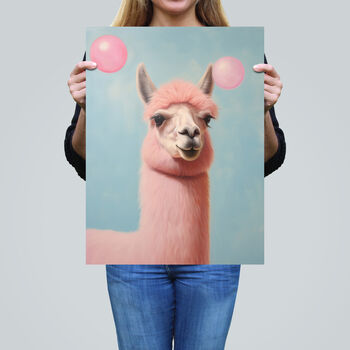 Bubblegum Lama Pastel Pink Blue Fun Kids Wall Art Print, 2 of 6