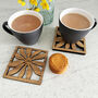 Oak Veneer Floral Coasters Set Of Four Home Gift, thumbnail 1 of 8