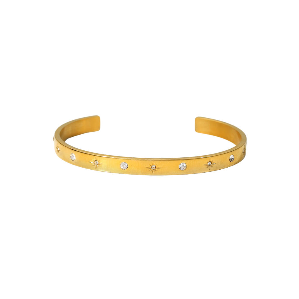 Star Cubic Zirconia Bangle In 18 K Gold Plate By White Leaf