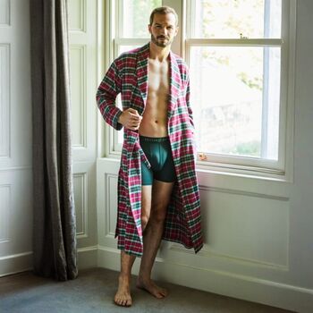 Men's 'Gaia' Tartan Brushed Cotton Robe, 4 of 5