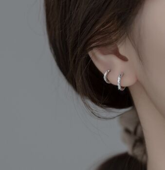 Sterling Silver Geometric Surface Huggie Hoop Earrings, 7 of 7