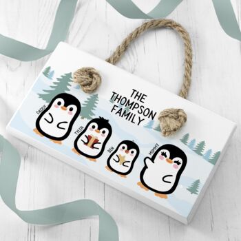 Personalised Hanging Penguin Family Christmas Sign, 3 of 3