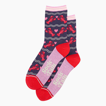 Women's Bamboo Socks Navy Lobsters Love Hearts, 2 of 5