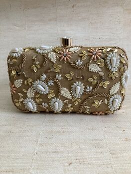Gold Handcrafted Embroidered Rectangular Clutch Bag, 5 of 7