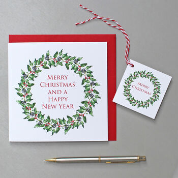 Christmas Cards With Holly And Ivy Wreath Illustration, 3 of 3