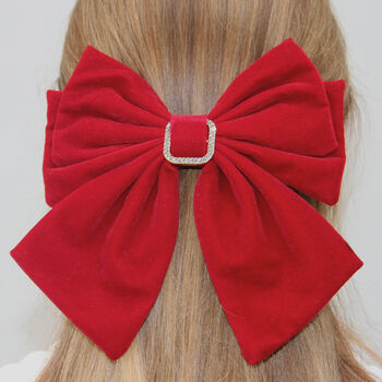 Velvet Hair Bow With Crystal Detail, 2 of 4