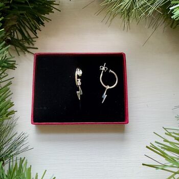 Lightening Bolt On Small Open Hoop Earrings, 2 of 4