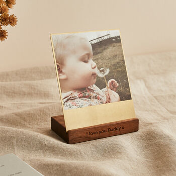 Personalised Brass And Wood Desk Photo Block, 3 of 4