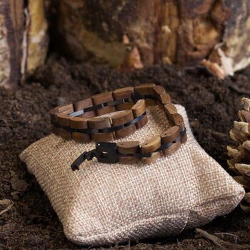 Men’s Wooden Bracelet Gift For Him, Walnut And Black Stainless Steel Bracelet For Boyfriend, Husband Or Dad, 4 of 5