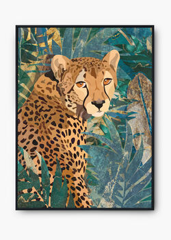 Cheetah In The Gold Green Jungle Leaves Wall Art Print, 5 of 6