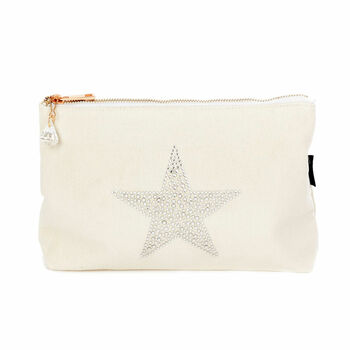 Star Grey Canvas Sparkly Make Up Bag, 6 of 6