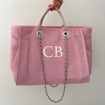 Personalised Pale Pink Large Chain Initial Tote Bags, 2 of 3