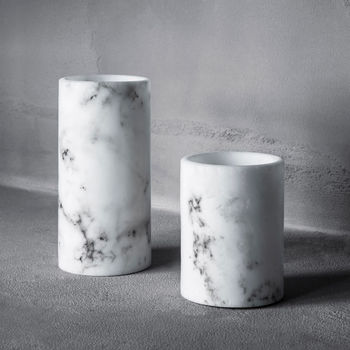 Set Of Two Marble Wax LED Pillar Candles, 2 of 2