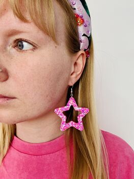 Sparkly Large Star Glitter Resin Statement Earrings / Gift For Jewellery Lovers / Sparkly Party Earrings, 9 of 9