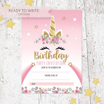 Unicorn Birthday Party Invitations Pack Of 20, 2 of 2