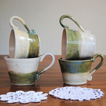Stoneware Handmade Mug Green And Cream Stripe, 3 of 9
