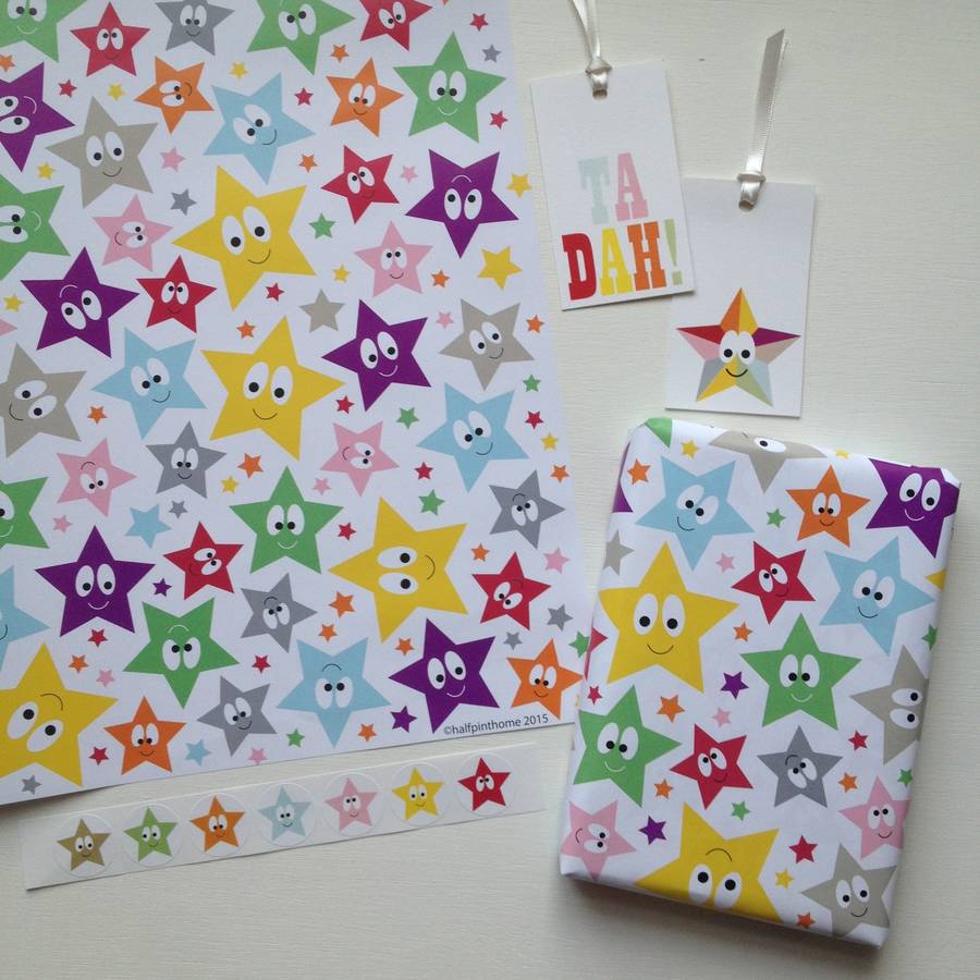 star gift wrapping paper or gift wrap set by half pint home
