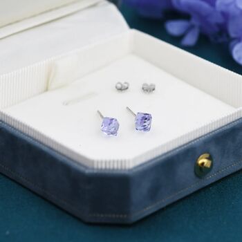 3D Lilac Purple Crystal Cube Stud Earrings, 7 of 10
