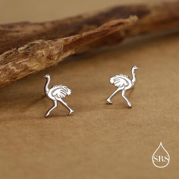 Sterling Silver Ostrich Stud Earrings, 2 of 12
