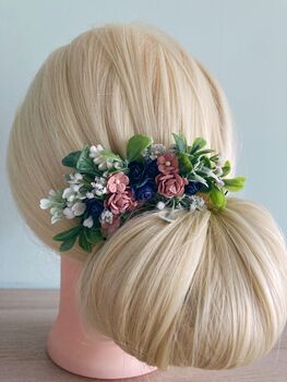 Dusky Pink And Navy Flower Hair Comb, 3 of 4