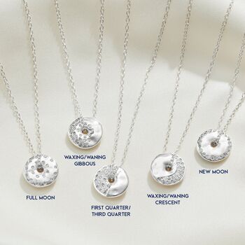 Moon Phase Necklace With Diamonds In Sterling Silver, 4 of 12